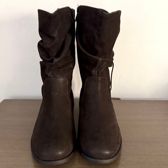 NEW Women’s Sz 9 XW Black Calf Boots – Low Heel Inside Zip Slouchy Lace-Up Backs - Picture 5 of 14